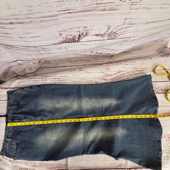 Y2K Mermaid Trumpet Flare Denim Maxi Skirt 5/6 Med Blue Stretch Jean Retro Fade - Picture 11 of 13
